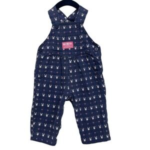 OshKosh Bgosh Vintage Bunny Heart Overalls Kids 3/6M Navy Blue Made in USA